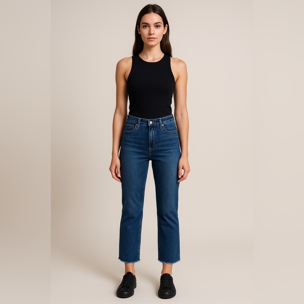 L’AGENCE Sada High Rise Cropped Jeans Size 27 – Dark Wash Fray Hem Premium 28x25